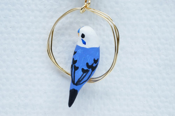 環騎虎皮鸚鵡（藍色）耳環配棉珍珠耳環 第7張的照片