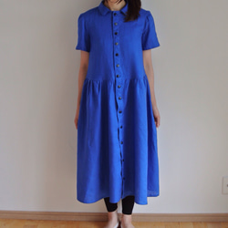 ロイヤルブルー シャツワンピース USA製 ロイヤルブルー オープンカラー シャツワンピース vintage