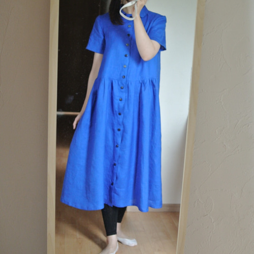 ロイヤルブルー シャツワンピース 再販4ロイヤルブルーロングシャツワンピース ワンピース BondSprout