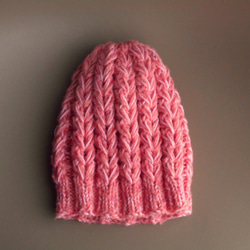 大きな編み目の帽子/ピンクmix 2枚目の画像