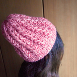 大きな編み目の帽子/ピンクmix 3枚目の画像