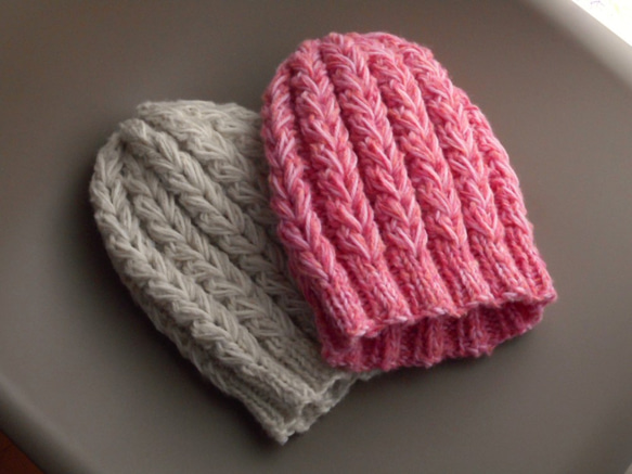 大きな編み目の帽子/ピンクmix 4枚目の画像